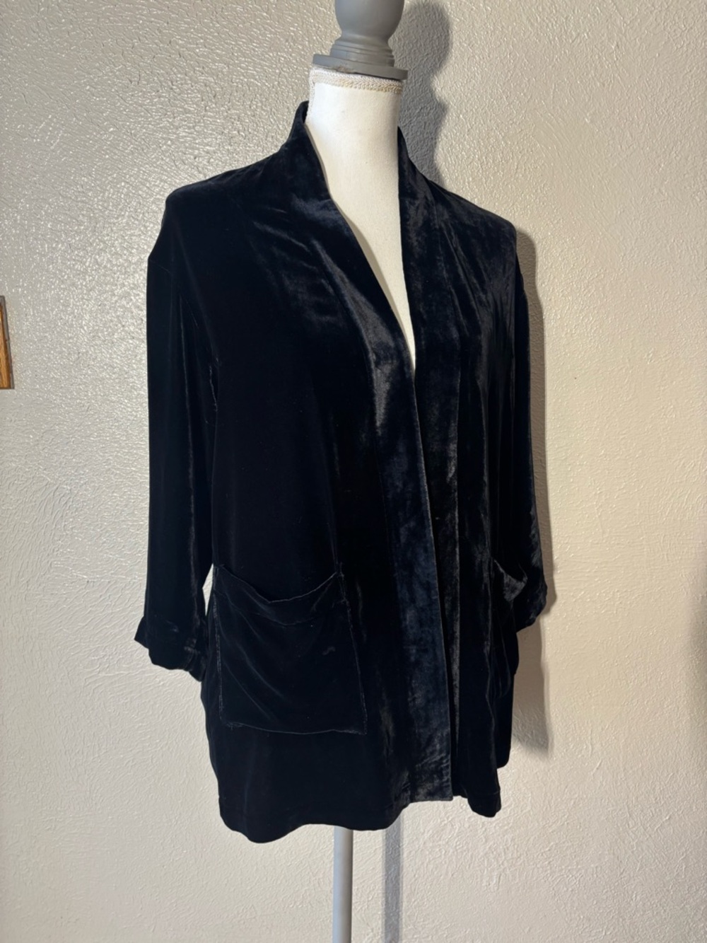 Eileen Fisher Black Velvet Open-Front Lounge Jacket Cardigan